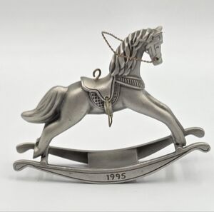 VTG 1995 Hallmark 15th Year Anniversary Pewter Christmas Ornament Rocking Horse